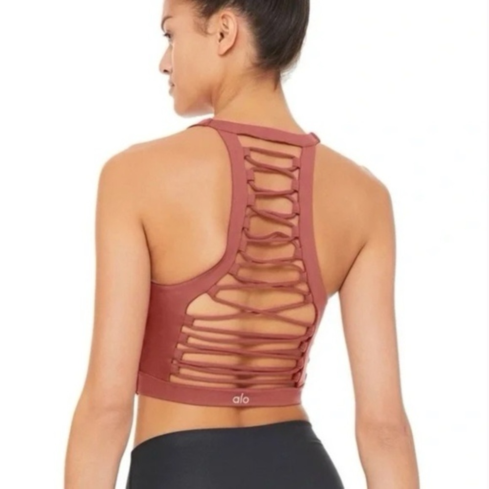 ALO Yoga Movement Lace Up Bra/Tank in Rosewood Earth - S